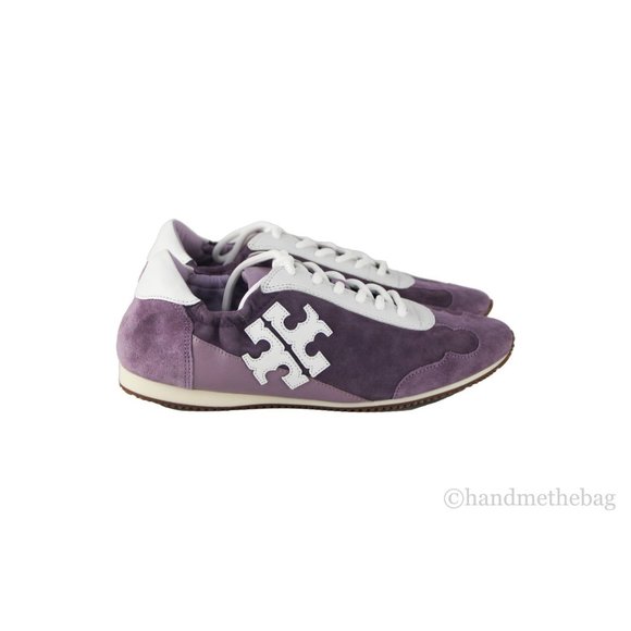 NWT Tory Burch Lilac Sneaker Suede Calf Leather Lace Up Fashion Shoes - Picture 6 of 7